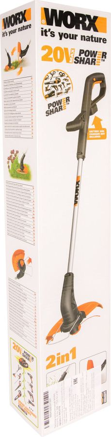 Триммер аккумуляторный WORX 20В 2Ач, акб+з/у, wg157e, превью