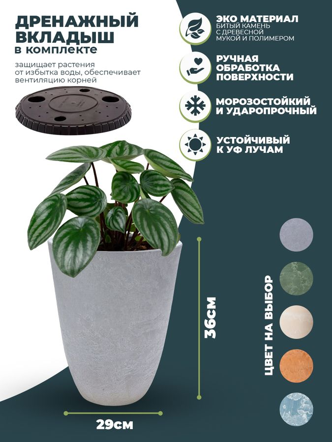 Кашпо для цветов 15 литров с дренажным вкладышем, изготовлено из композитного пластика, цвет светло-серый, предпросмотр