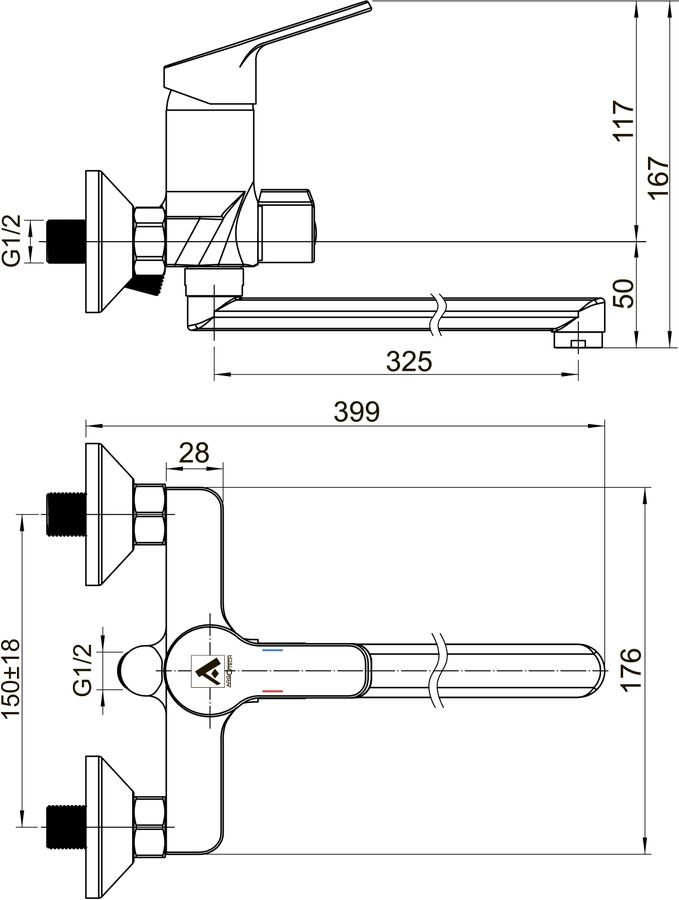 Смеситель д/ванны ENDER 35-L35/K с душевым гарнитуром, поворотный излив 35см, превью