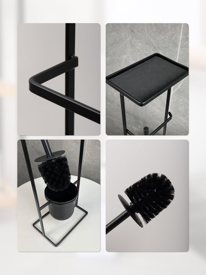 Стойка FORA ELEGANCE  STYLE  с держателем туалетной бумаги, ерша и полкой, черная, предпросмотр