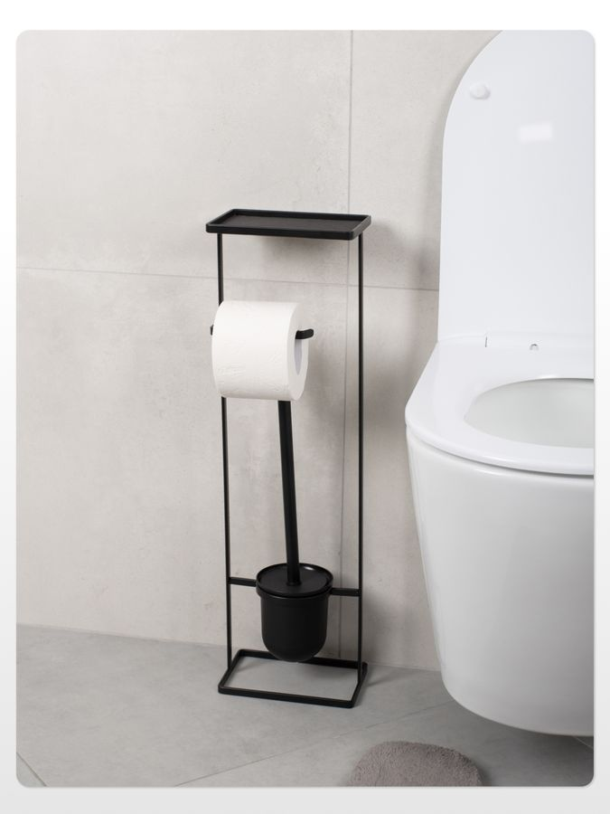 Стойка FORA ELEGANCE  STYLE  с держателем туалетной бумаги, ерша и полкой, черная, предпросмотр