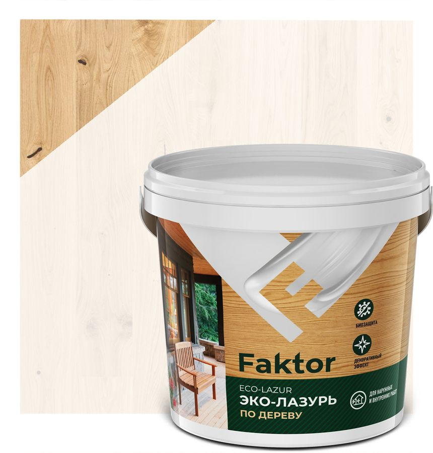 Эко-лазурь FAKTOR для древесины беленый дуб, ведро 0,9 кг, предпросмотр
