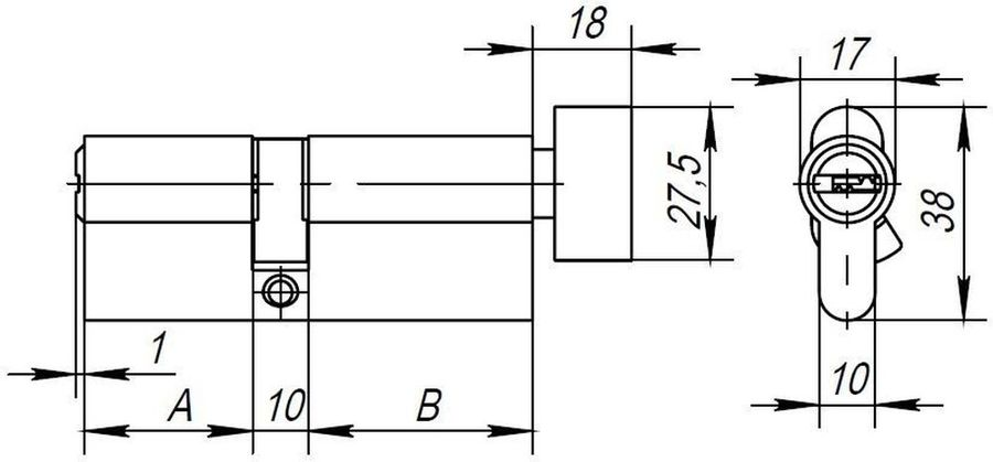 Цилиндровый механизм (AX202/70) AJAX AX2002Knob70 (30+10+30) CP хром с вертушкой, предпросмотр