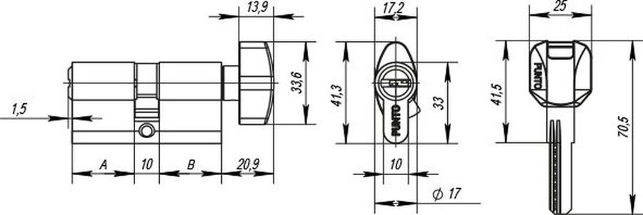 Цилиндровый механизм PUNTO (Z402/80) Z4002Knob80(35+10+35) с вертушкой PB латунь, превью