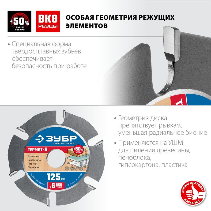 Диск пильный ЗУБР 6 резцов 125х22,2 мм, превью