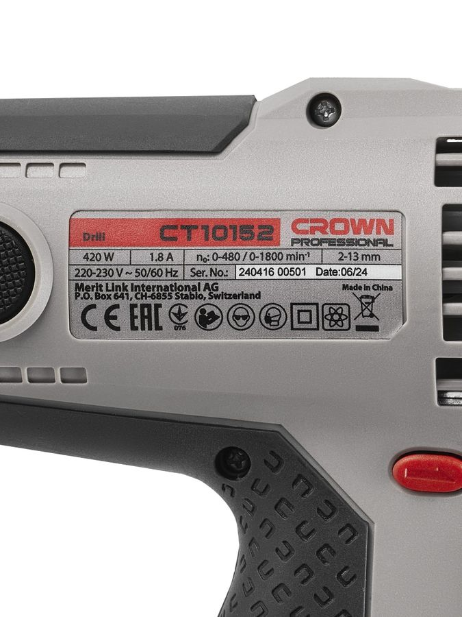 Дрель-шуруповерт безударная электрическая CROWN CT10152 420 Вт, предпросмотр