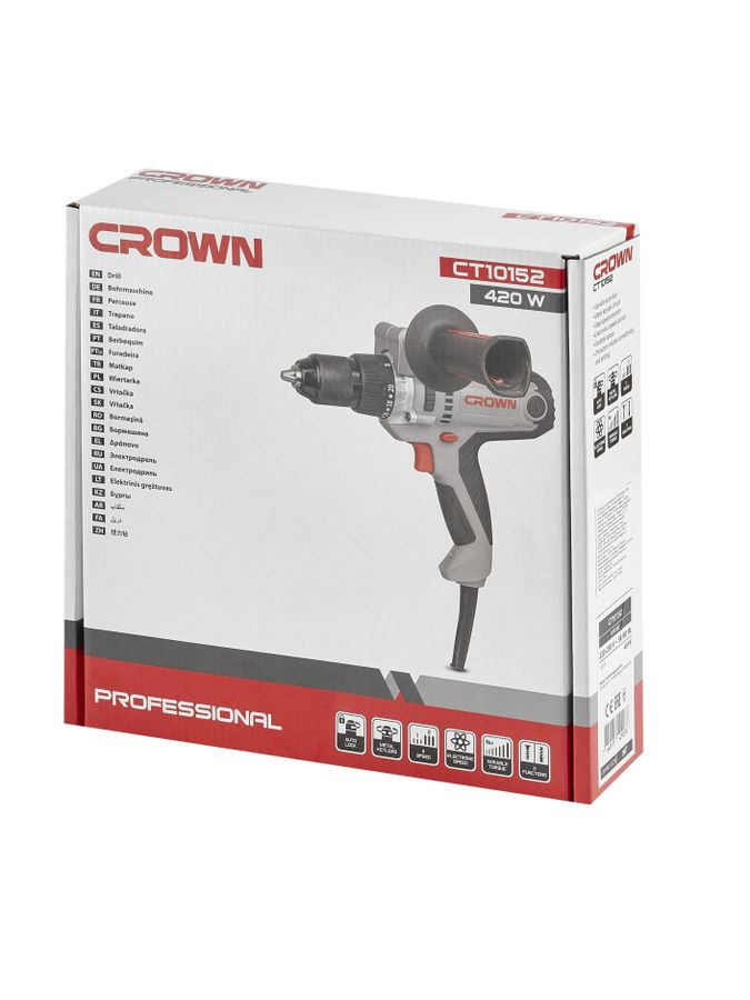 Дрель-шуруповерт безударная электрическая CROWN CT10152 420 Вт, превью