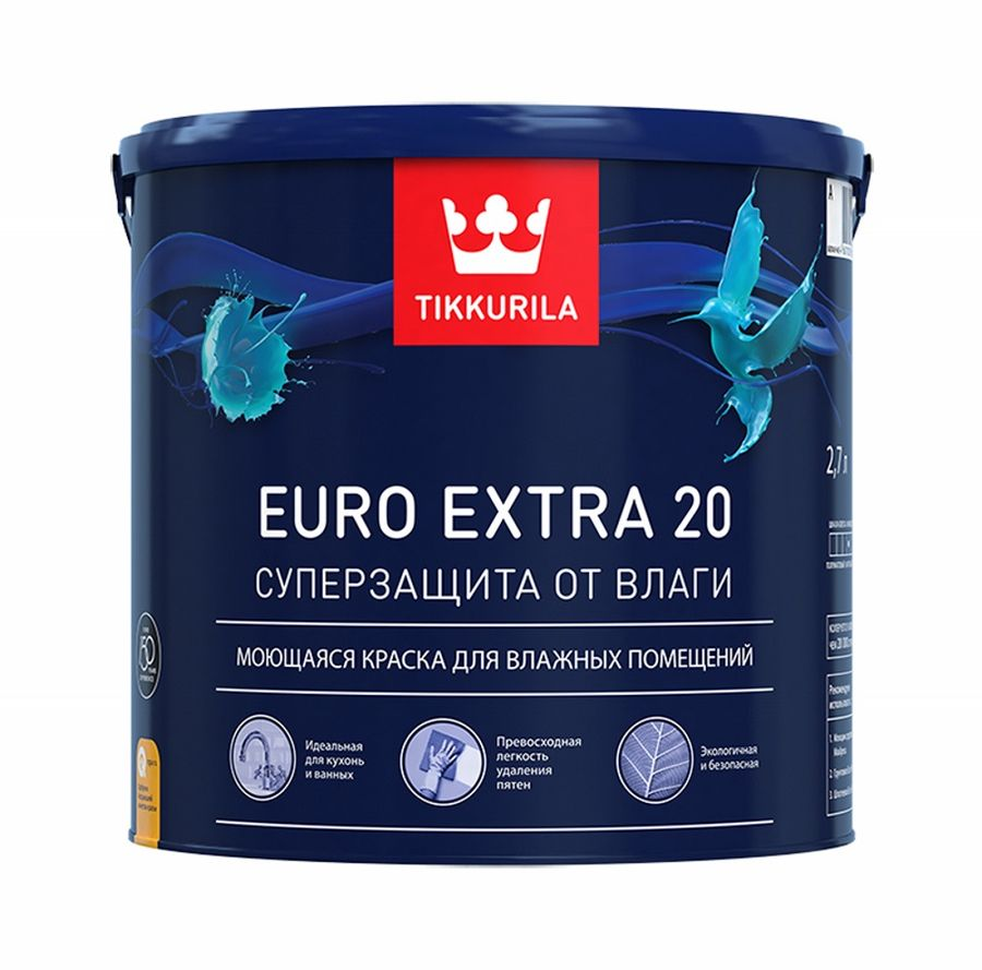 Краска интерьерная Tikkurila/Tikkivala Euro Extra 20 полуматовая база C 2,7 л, предпросмотр