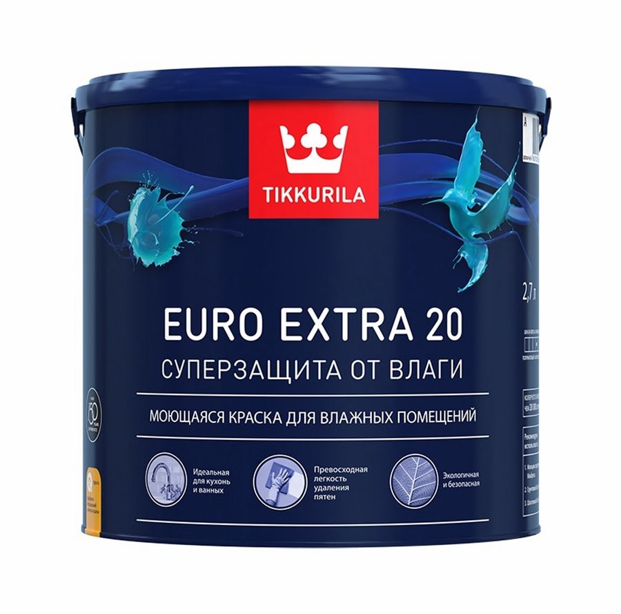 Краска интерьерная Tikkurila/Tikkivala Euro Extra 20 полуматовая база C 2,7 л, превью