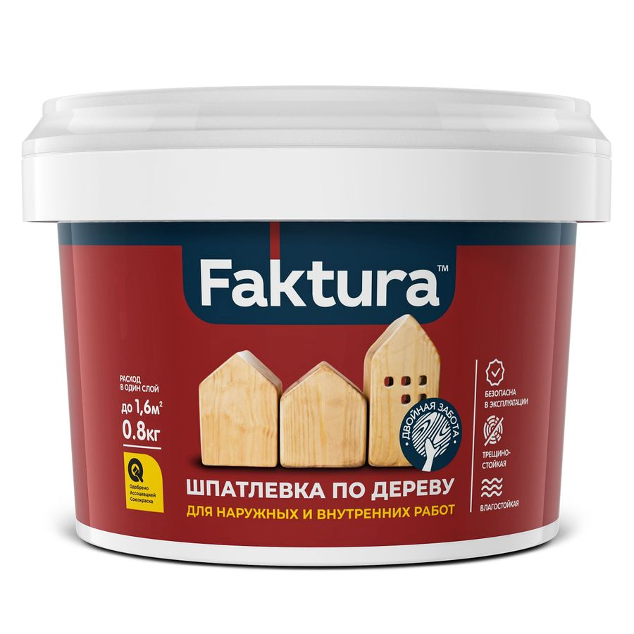 Шпатлевка FAKTURA по дереву белая, банка 0,8 кг, предпросмотр