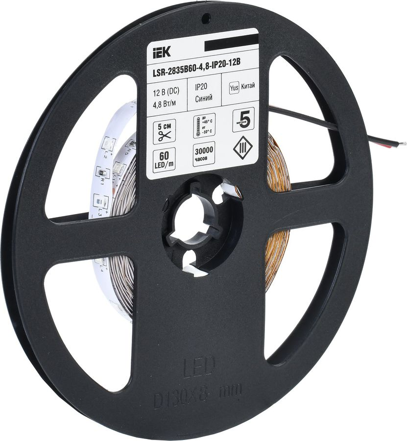 Светодиодная лента IEK SMD 2835 60LED IP20 12В 4,8Вт синий 5 м, предпросмотр