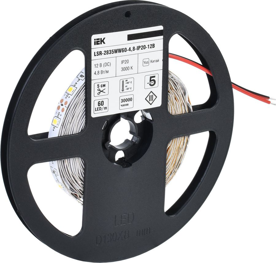 Светодиодная лента IEK SMD 2835 60LED IP20 12В 4,8Вт теплый белый 5 м, превью
