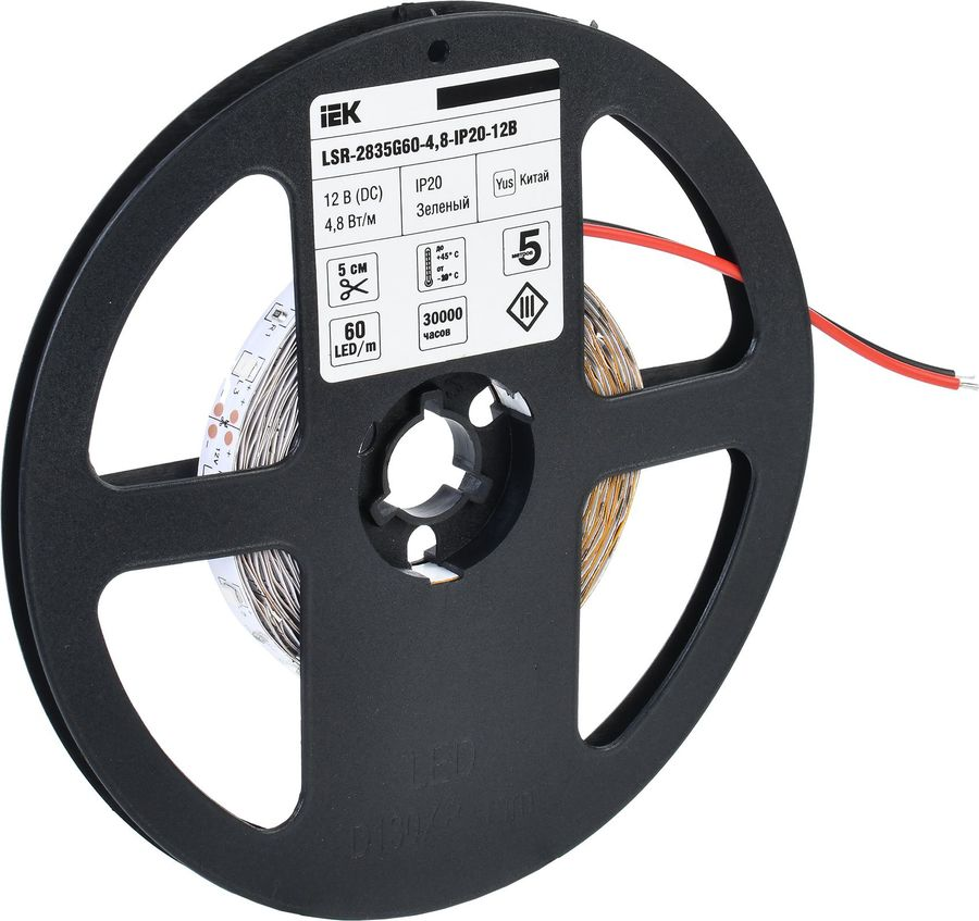 Светодиодная лента IEK SMD 2835 60LED IP20 12В 4,8Вт зеленый 5 м, предпросмотр