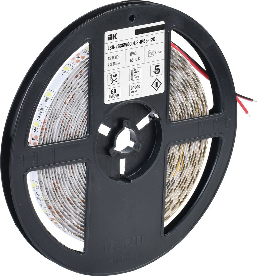 Светодиодная лента IEK SMD 2835 60LED IP65 12В 4,8Вт белый холодный 5 м, предпросмотр