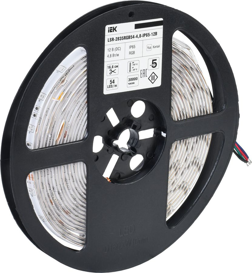 Светодиодная лента IEK SMD 2835 54LED IP65 12В 4,8Вт белый свет 5 м, предпросмотр