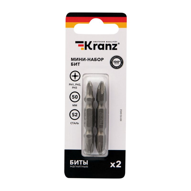 Мини-набор бит двусторонних PH2xPH2, PH1xPH3-50 мм (2 биты на блистере) Kranz, превью