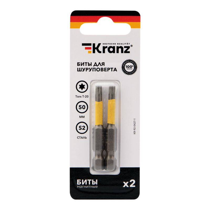 Бита для шуруповерта Torx T20х50 мм 2 шт/уп Kranz, предпросмотр