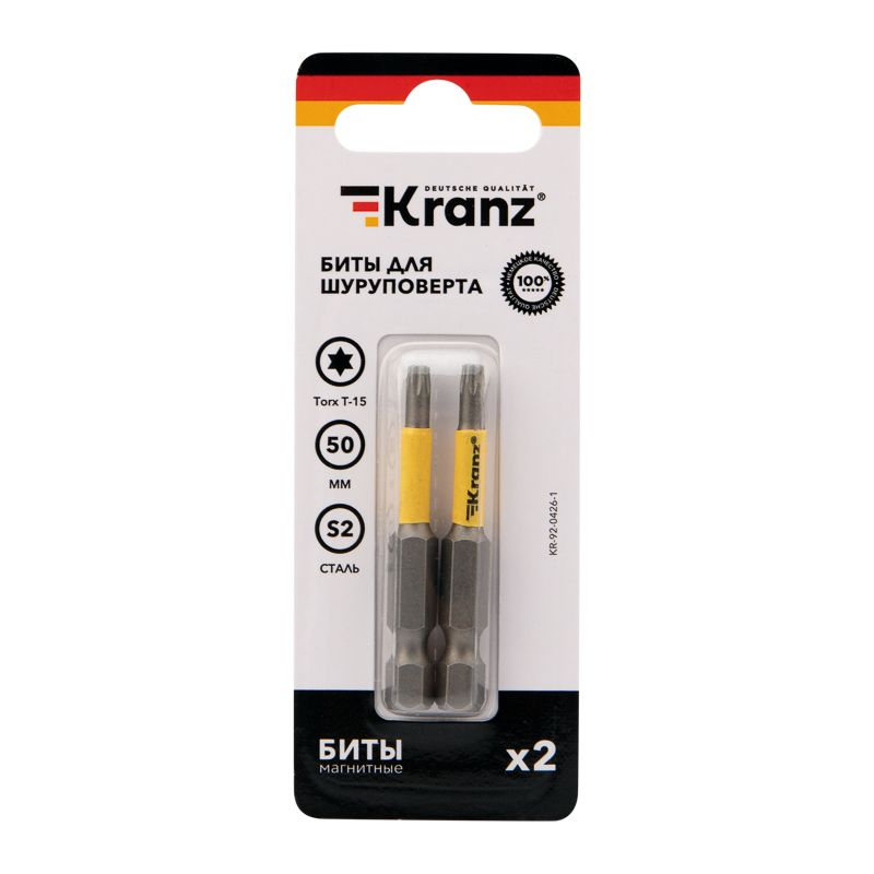 Бита для шуруповерта Torx T15х50 мм 2 шт/уп Kranz, предпросмотр