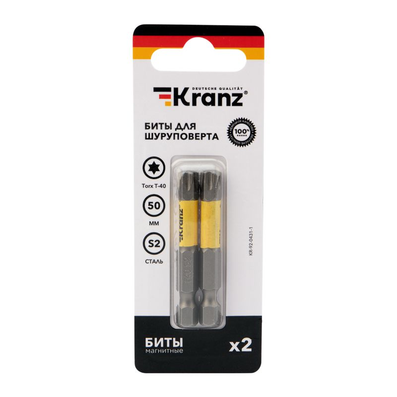 Бита для шуруповерта Torx T40х50 мм 2 шт/уп Kranz, превью