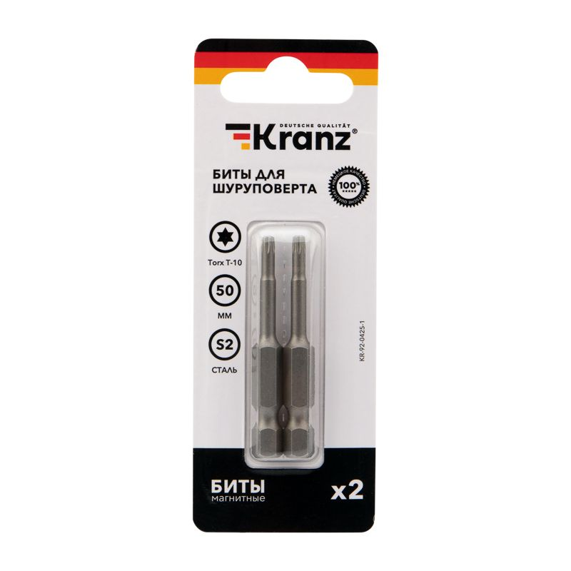 Бита для шуруповерта Torx T10х50 мм 2 шт/уп Kranz, превью