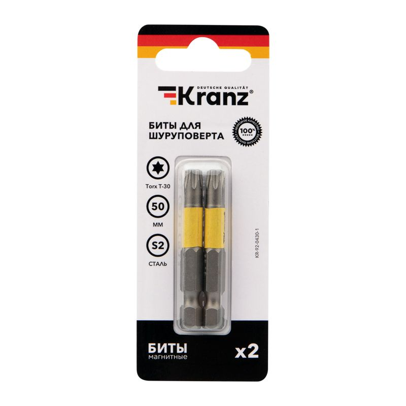Бита для шуруповерта Torx T30х50 мм 2 шт/уп Kranz, предпросмотр