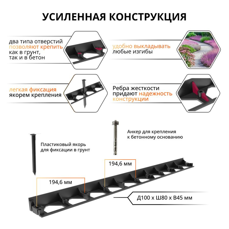 Бордюр Gidrolica Line L 1м H 45 мм, предпросмотр