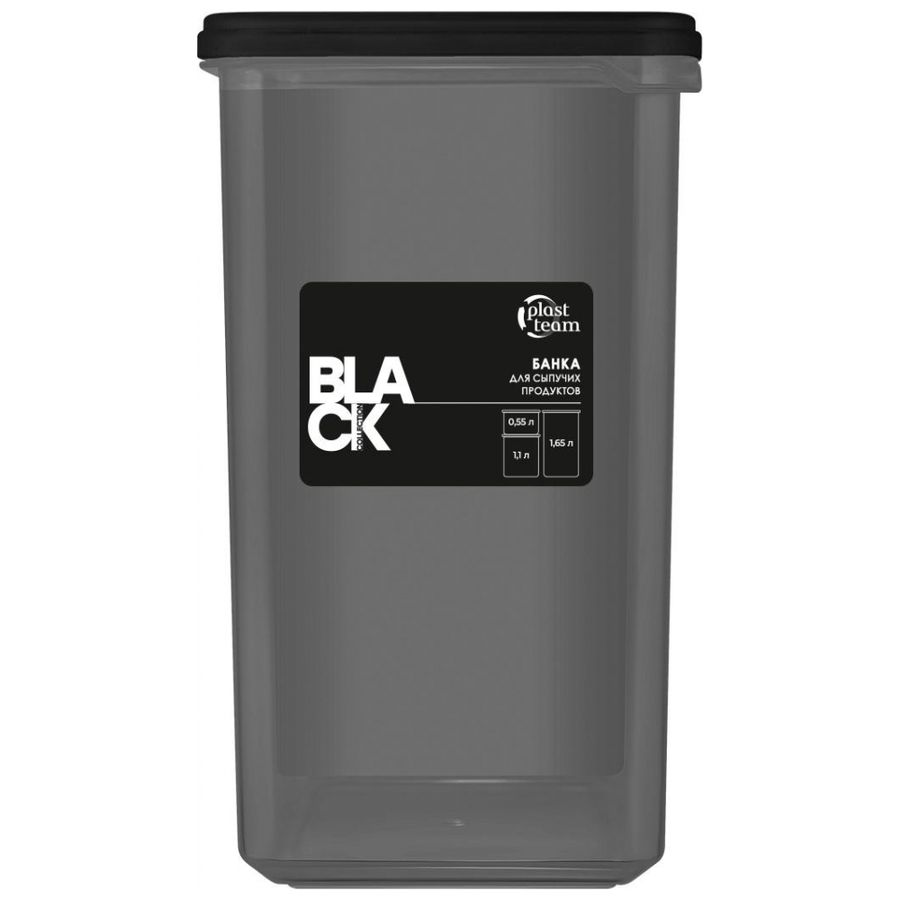 Банка для сыпучих продуктов PLAST TEAM black 1,1л прямоугольная, предпросмотр