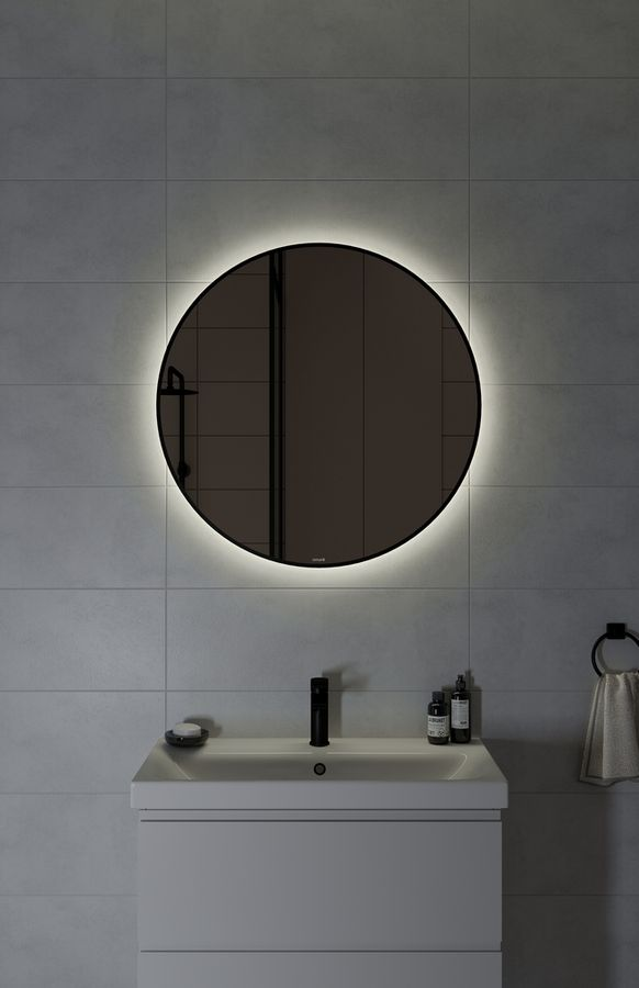 Зеркало ECLIPSE smart 80x80 с подсветкой круглое черная рамка, предпросмотр