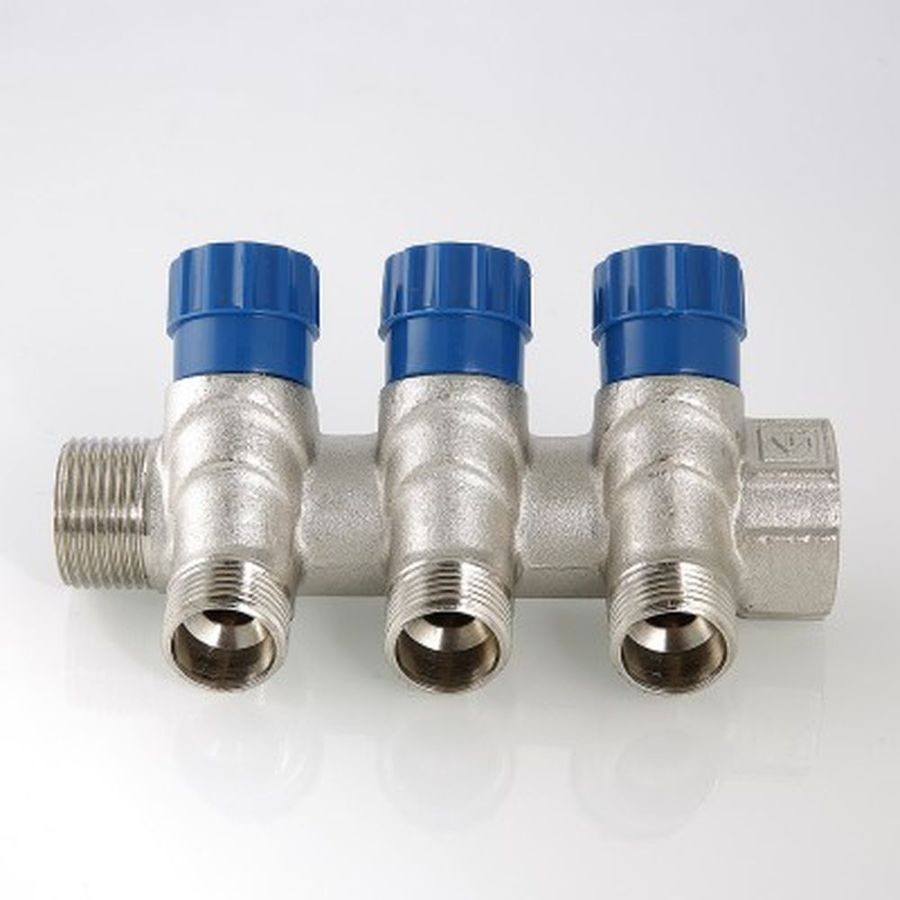 Коллектор с вентилями латунь никелированная VALTEC 1"х 1/2", превью