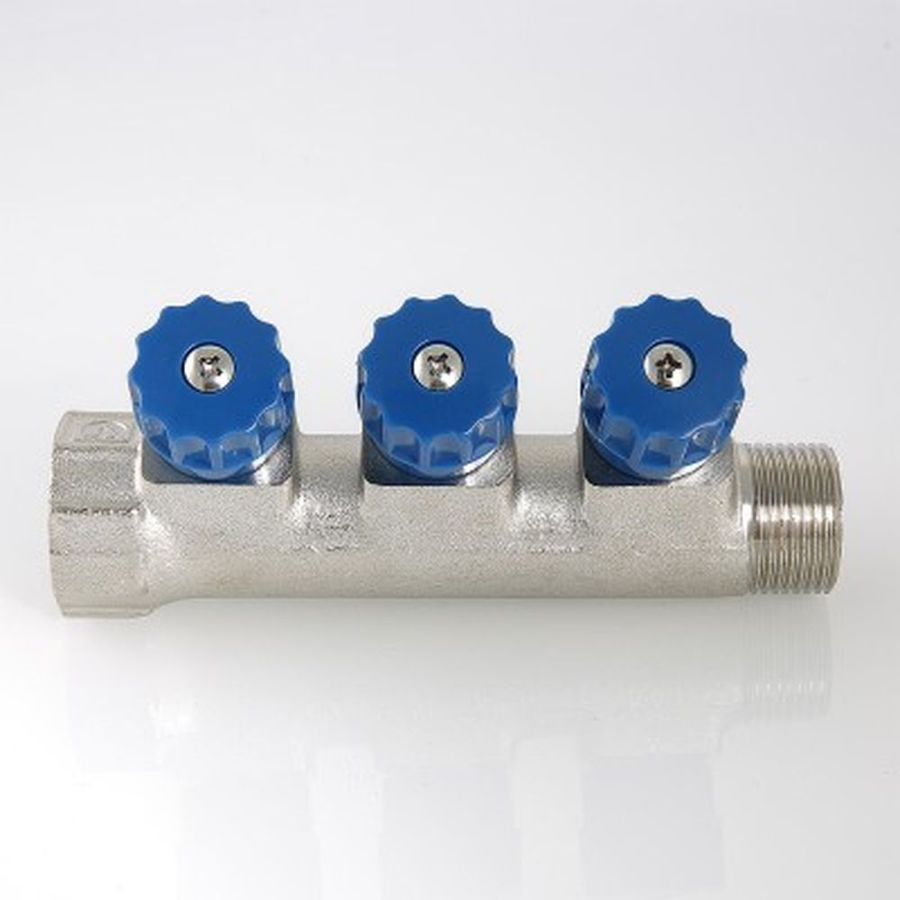 Коллектор с вентилями латунь никелированная VALTEC 1"х 1/2", превью