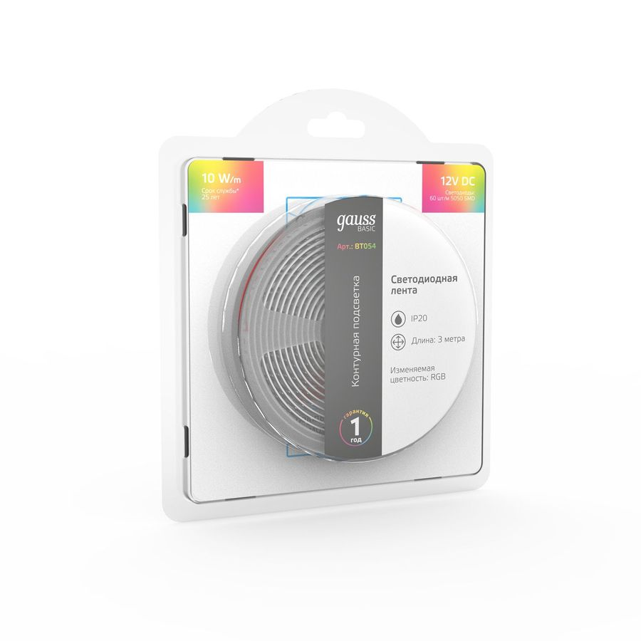 Лента GAUSS Basic LED 5050/60 12v 10w/m 700lm/m rgb 10mm ip20 3m, превью