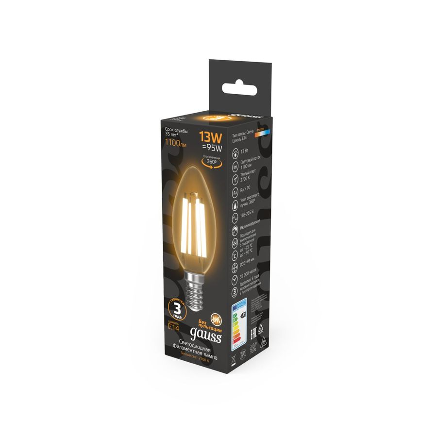 Лампа Gauss Filament Свеча 13W 1100lm 2700К Е14 LED, превью