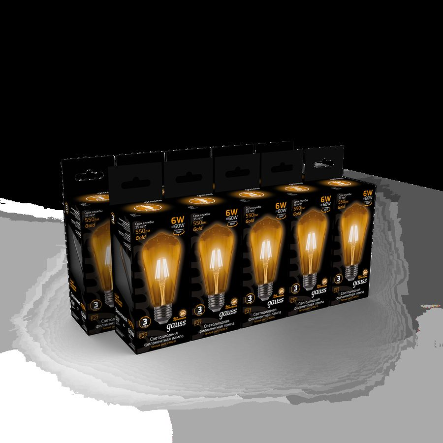 Лампа Gauss Filament ST64 6W 550lm 2400К E27 golden LED 1/10/40, превью