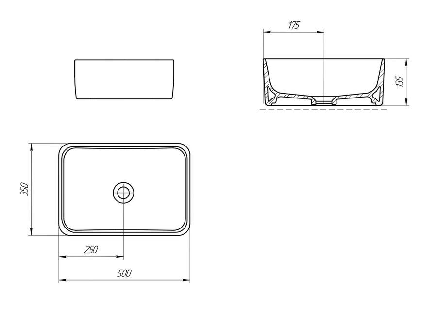 Раковина на столешницу CREA 50 RECTANGULAR 0 отв., превью