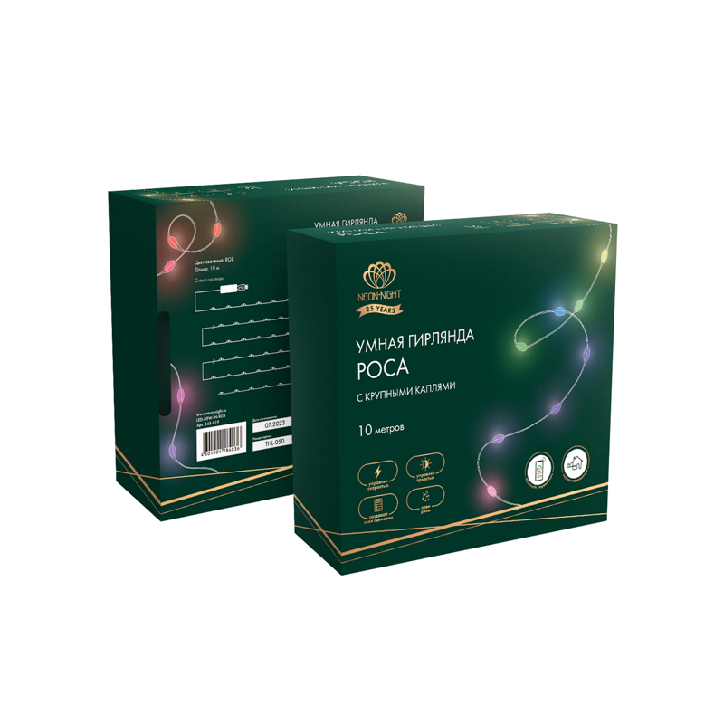 Умная гирлянда Роса с крупными каплями 10м 100 LED RGB мягкий прозрачный провод IP20 USB NEON-NIGHT, предпросмотр