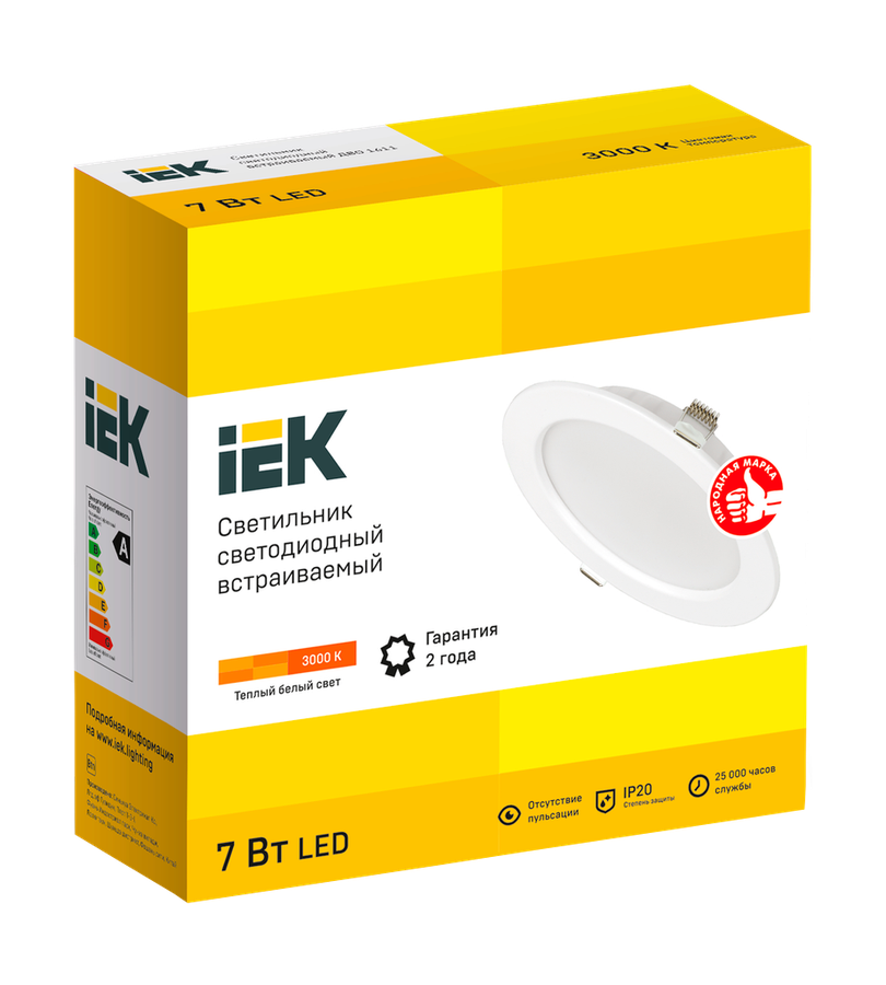 Светильник IEK СВЕТ-К белый 3000к 7вт круг ip20 98x33, предпросмотр