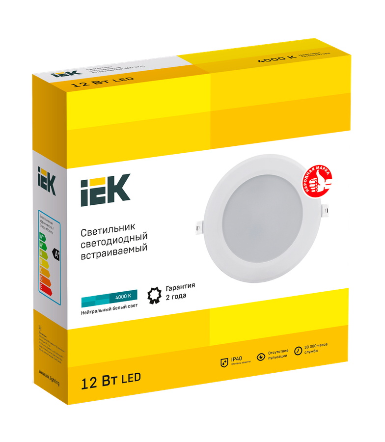 Светильник IEK СВЕТ-К 4000к 12вт круг ip40 белый 149x35, превью
