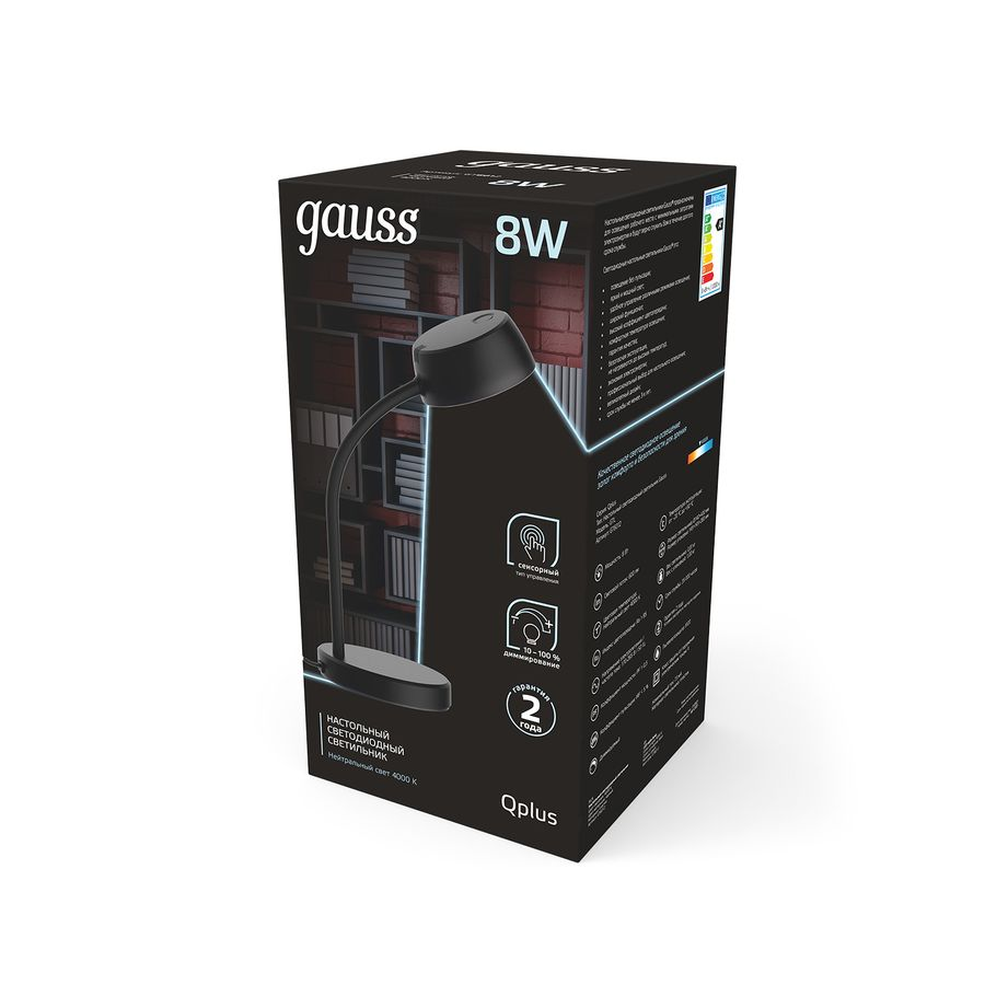 Светильник настольный Gauss Qplus модель GTL601 8W 600lm 4000K 170-265V черный диммируемый LED, предпросмотр