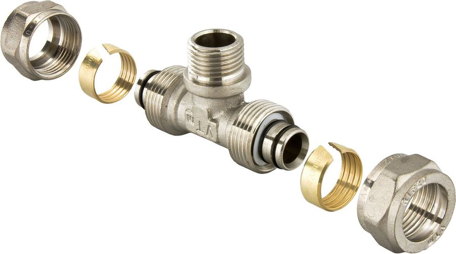 Тройник латунь никелированный VALTEC 3/4" х 26 мм, предпросмотр