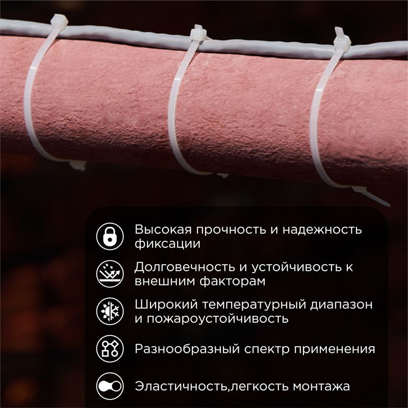 Стяжка нейлоновая 400x4,8 мм белая (100 шт/уп) REXANT, превью