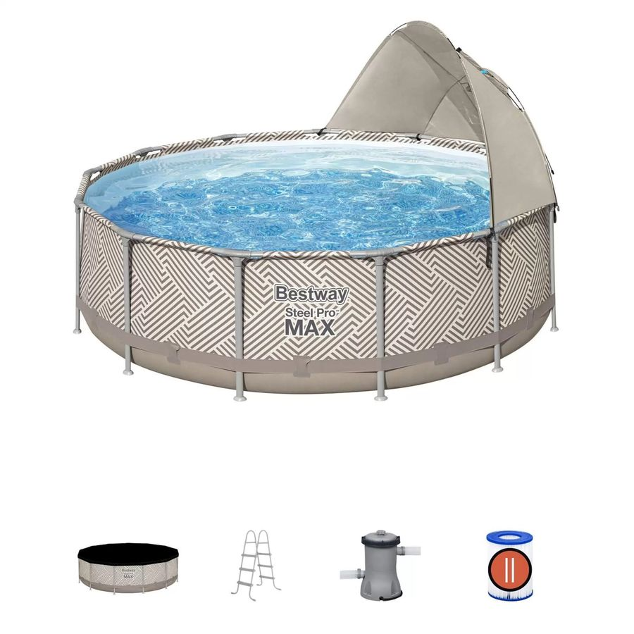 Бассейн каркасный BESTWAY Steel Pro Max, 396х396х107см, фильтр-насос, лестница и тент, предпросмотр
