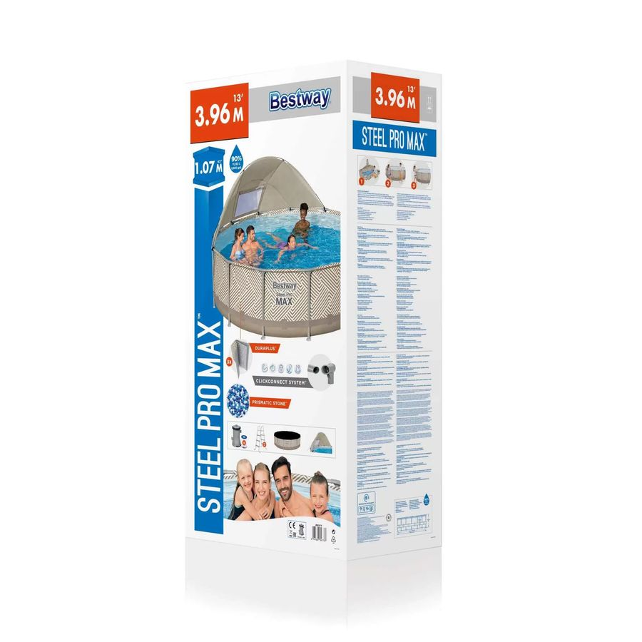 Бассейн каркасный BESTWAY Steel Pro Max, 396х396х107см, фильтр-насос, лестница и тент, предпросмотр