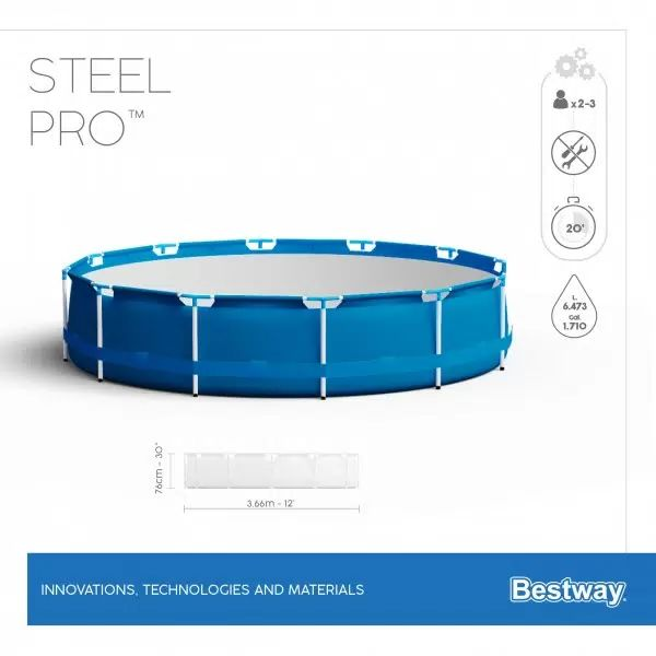 Бассейн каркасный BESTWAY Steel Pro круглый, 366х366х76см, предпросмотр