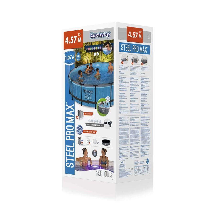 Бассейн каркасный BESTWAY Steel Pro Max 457х457х107см, круглый, фильтр-насос, тент, лестница, предпросмотр