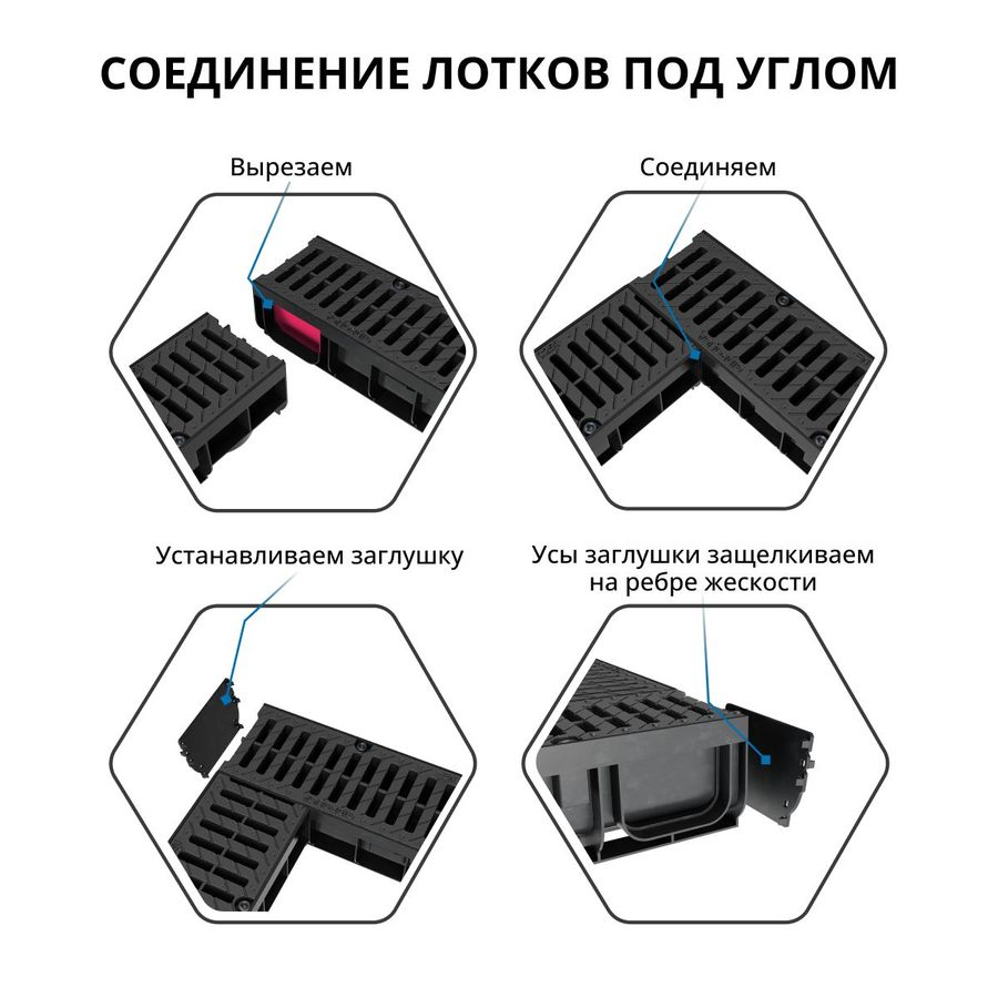 Лоток водоотводный пластиковый Gidrolica Pro h117 мм с полиамидной решеткой черный, превью