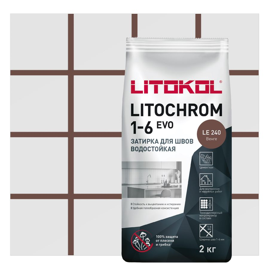 Затирка цементная LITOKOL LITOCHROM 1-6 EVO LE 240 венге 2 кг, превью