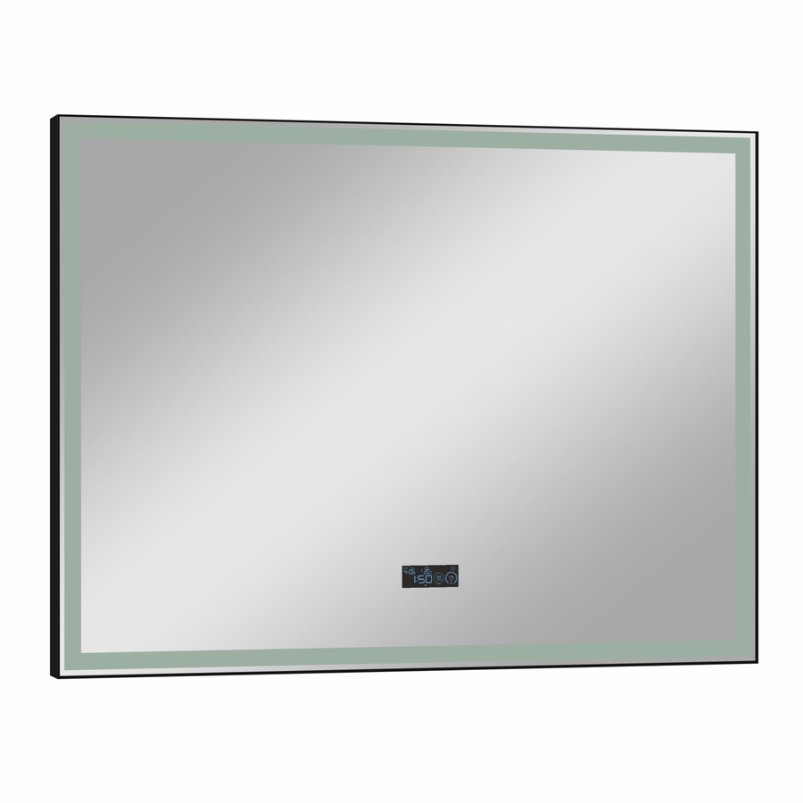 Зеркало "Sten Black Led" 800х600 с LCD часами с сенсорными кнопками и функцией антизапотевания, предпросмотр