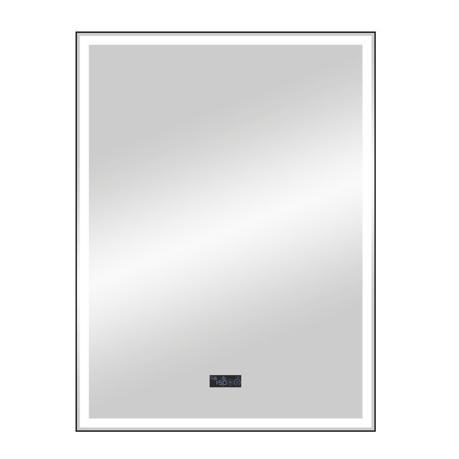 Зеркало "Sten Black Led" 600х800 с LCD часами с сенсорными кнопками и функцией антизапотевания, предпросмотр