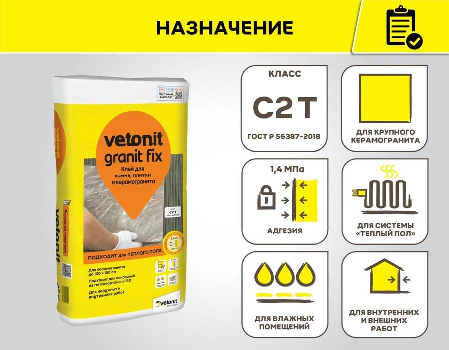 Клей для плитки, камня и керамогранита Vetonit Granit Fix 25 кг, предпросмотр