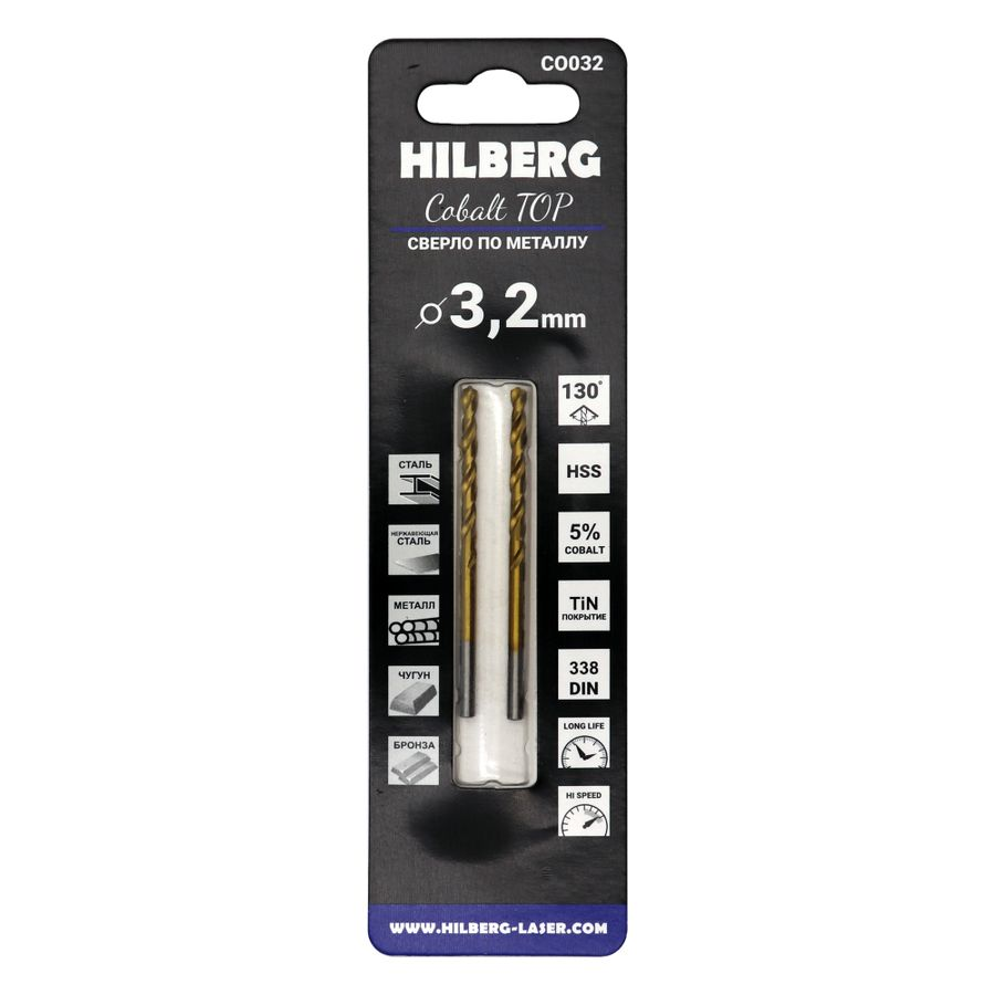 Сверло по металлу 3.2*65(36) мм 2 шт HILBERG Cobalt 5% TOP, CO032, превью